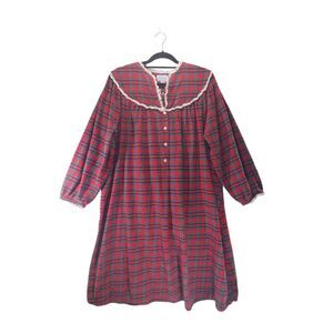 L Lanz of Salzburg Red Flannel Plaid Nightgown Women's Long Maxi Large